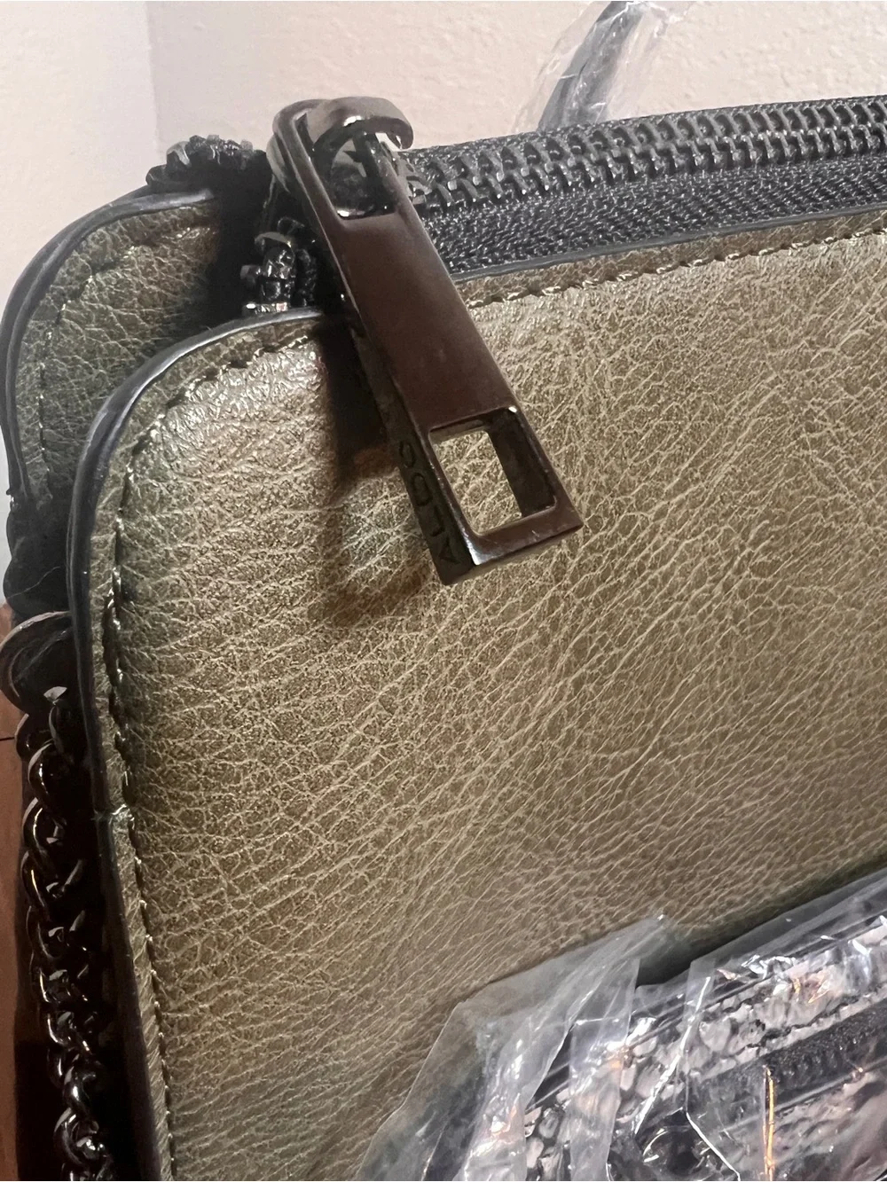 Aldo Olive Green and Black Textured Leather Backpack